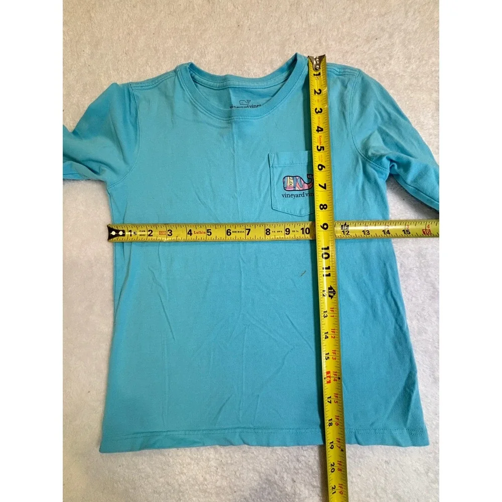 Vineyard Vines Boys Blue Whale‎ Logo Long Sleeve Pocket T-Shirt Size S 7-8